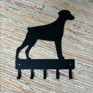 Metal dog art with hooks for leash or keys